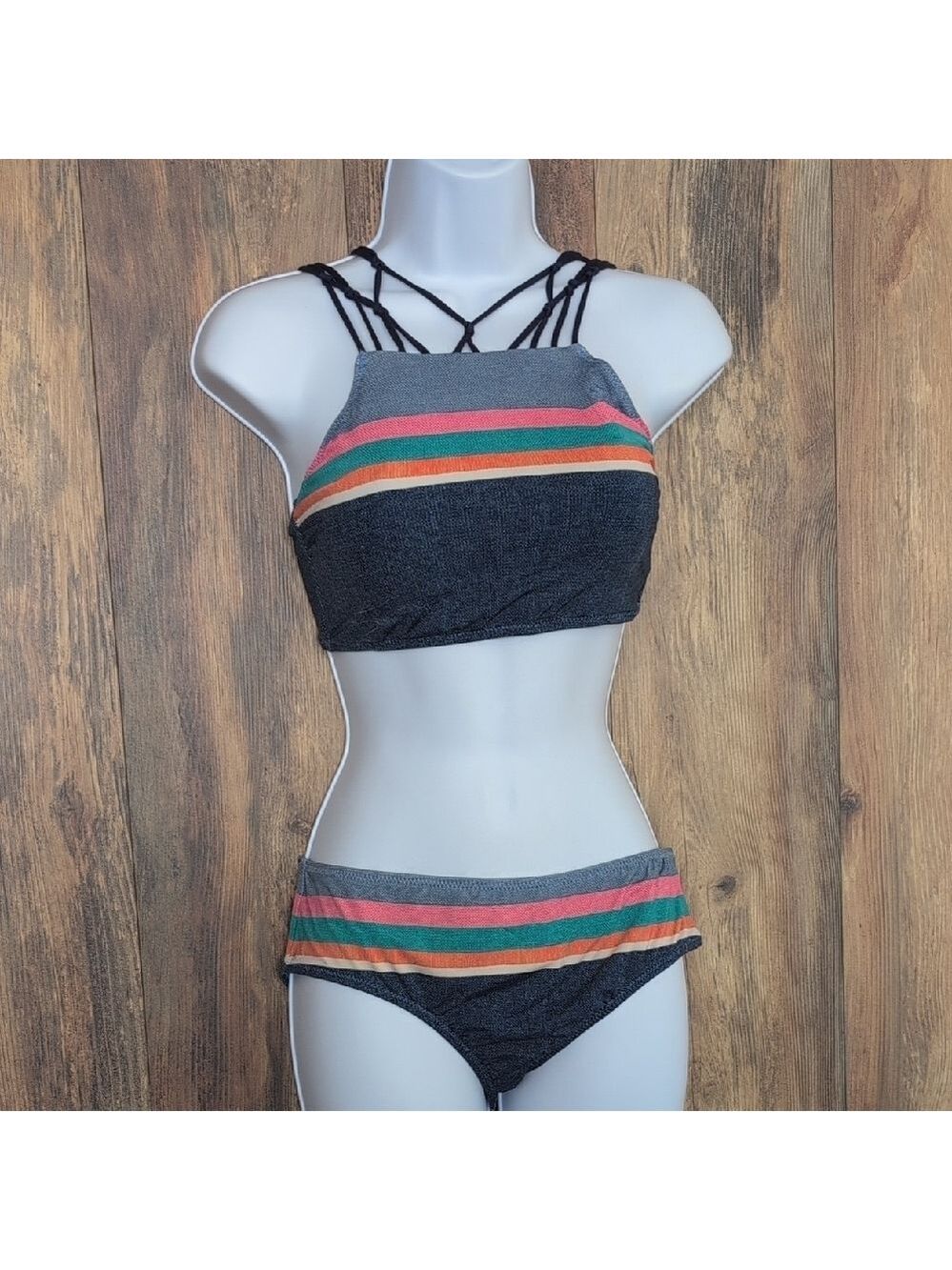 Sperry Blue Swimsuit Tankini Bikini Top-S Bot-M
